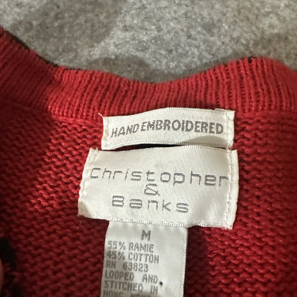Vtg 90s Christopher Banks Scottish Terrier Cardigan Med Red Black HandEmbroiderd - Picture 4 of 16